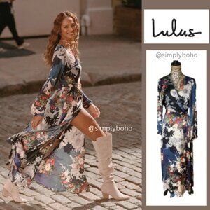 NEW - LULU'S women's 'Put on a Smile' spring maxi wrap blue floral dress XS